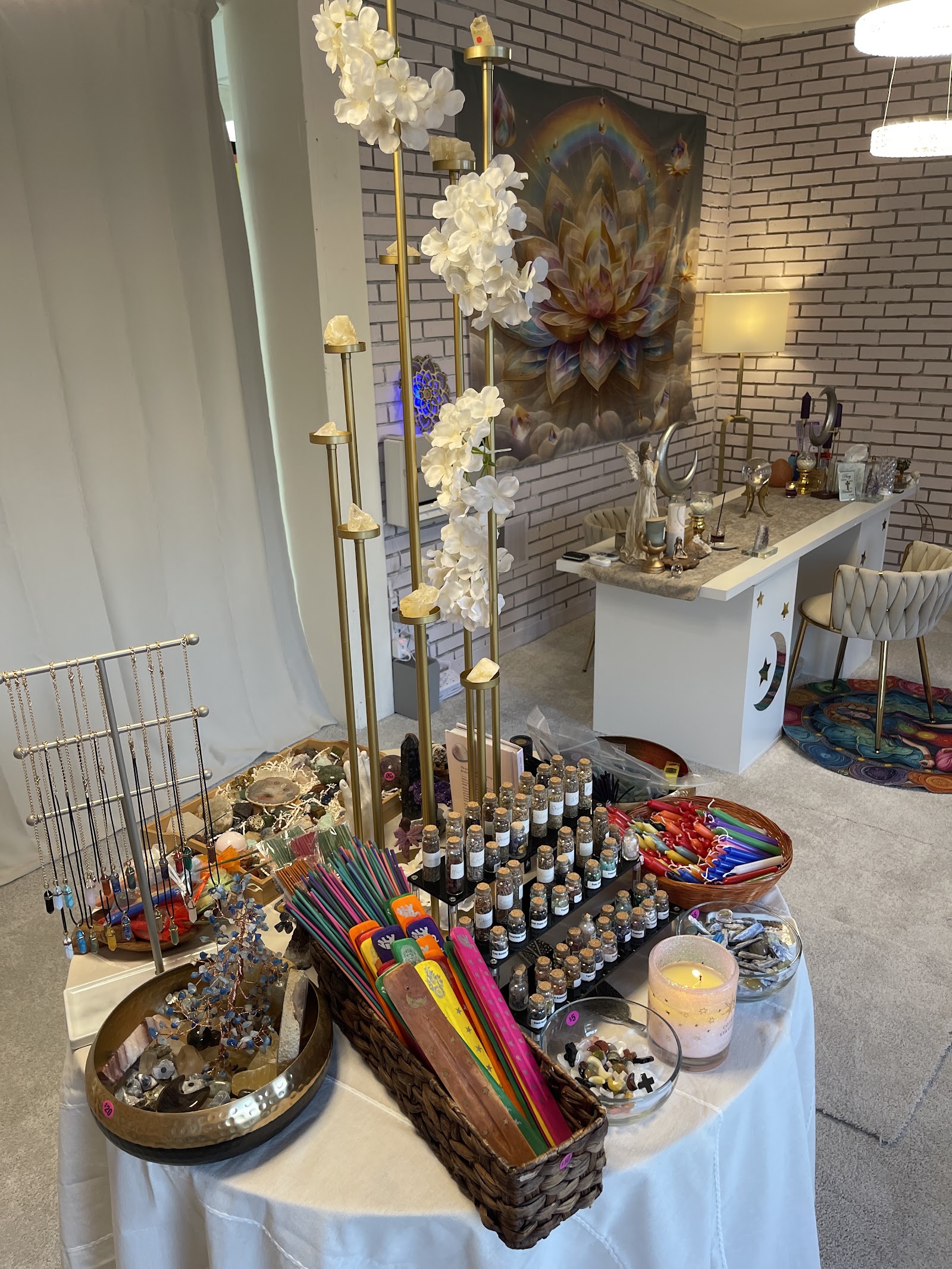Inside the Psychic of Matthews studio — crystals, candles, incense and the reading table